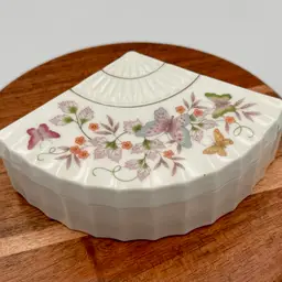 Vintage Avon Butterfly/ Flower Fan- Shaped Trinket Box