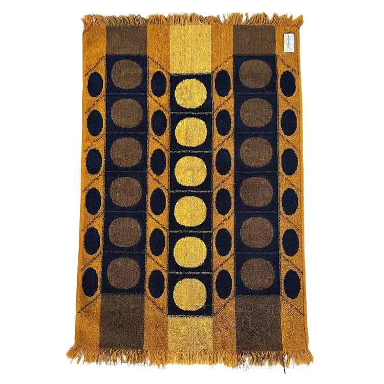 Vtg Fieldcrest Yves St Laurent Hand Towel Geometric Print YSL Groovy Gold Black