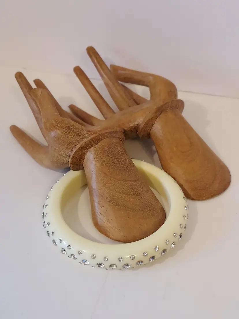 Ivory With Rhinestones Acrylic Bangle Bracelet