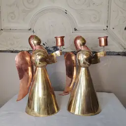 Copper and Brass Angel Candlestick Holders