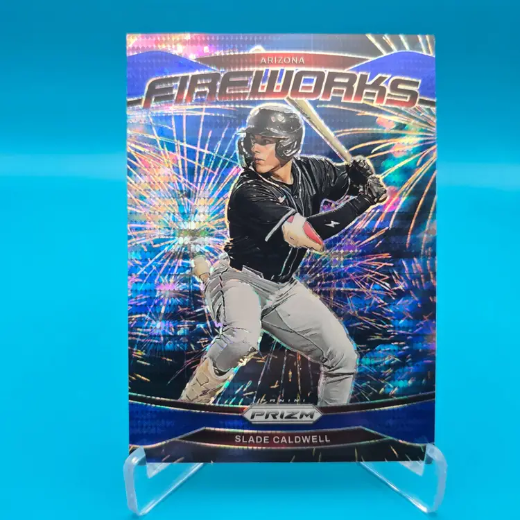 Slade Caldwell 2025 Prizm Baseball Blue Pulsar Fireworks SP 14/75 Arizona Diamondbacks