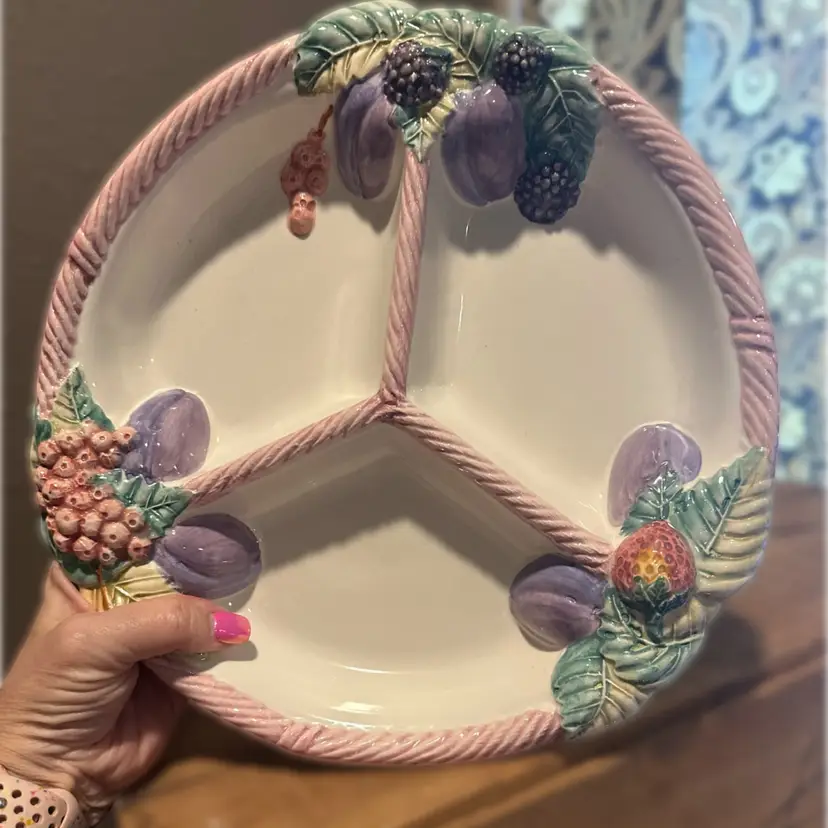 Vintage hand-painted ceramic divided platter