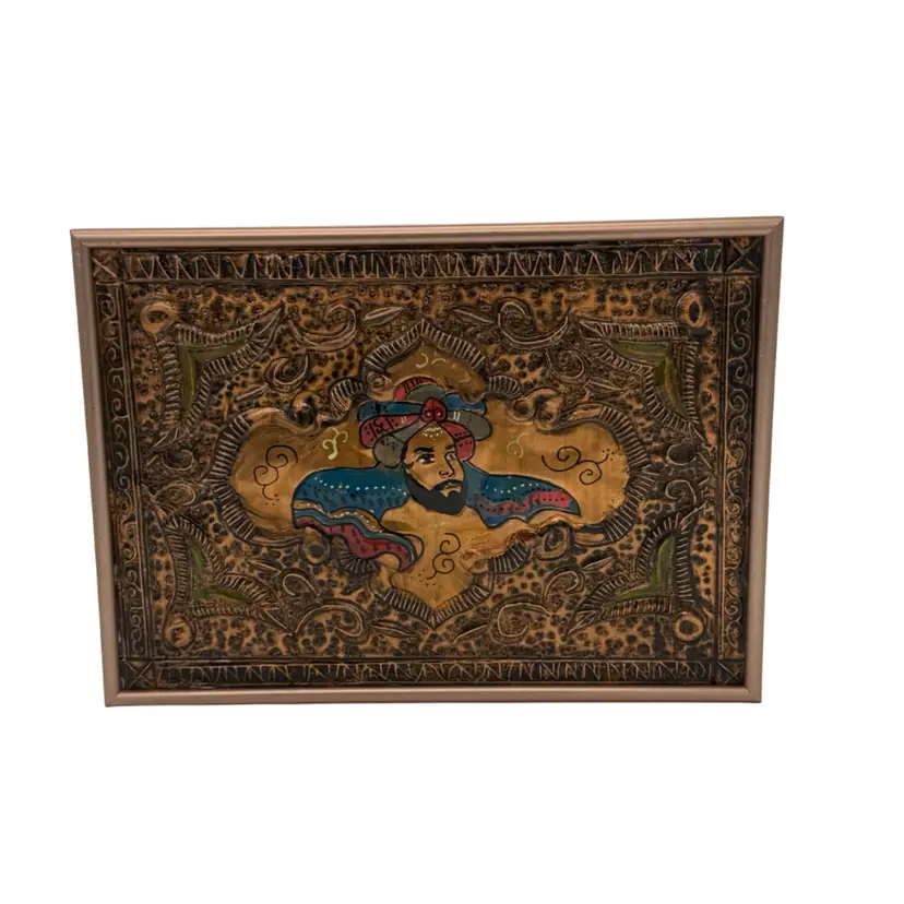 Vintage Framed Embossed Repousse Copper Artwork Hand Painted Handcrafted