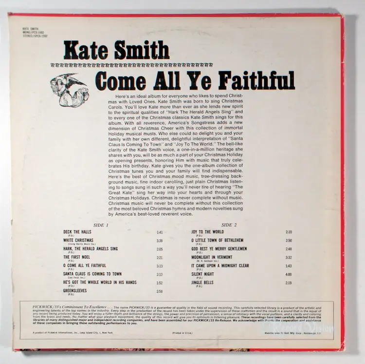 Kate Smith - O Come All Ye Faithful (1969) Vinyl LP • Christmas Holiday