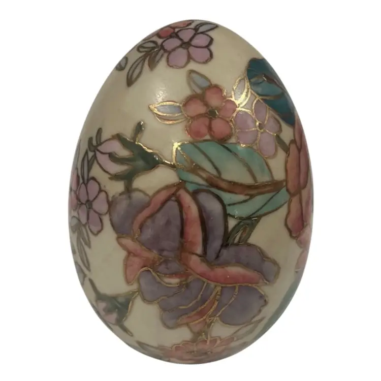 Vintage  Cloisonné Enamel Egg – 4” Floral Design
