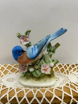Lefton Blue Bird Figurine Tip Of Leaf Broken