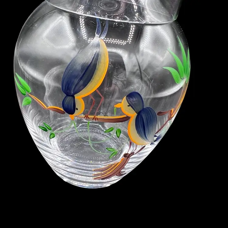 Glass Hand Painted Birds Tumble-up Carafe And Cup 