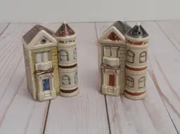 1980s Vintage OTAGIRI Japan Hand Painted Victorian Houses Salt & Pepper Shakers