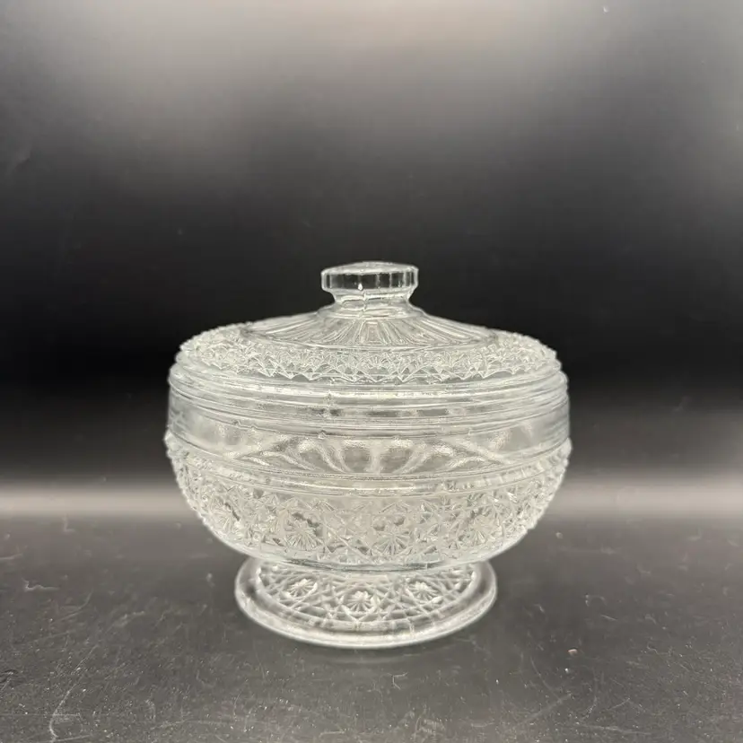 Vintage Clear Pressed Glass Lidded Candy Dish