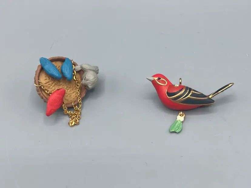 Vintage Miniature Hallmark Keepsake Ornaments 1997 Welcome Friends and 2018 Red Tanger Bird