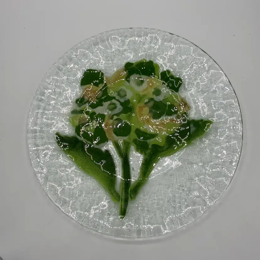 Green Yellow Fused Glass Flower Bouquet Dish