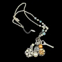 Chunky Charm Necklace Sparkly Baubles By Plunder, 34”L Chain