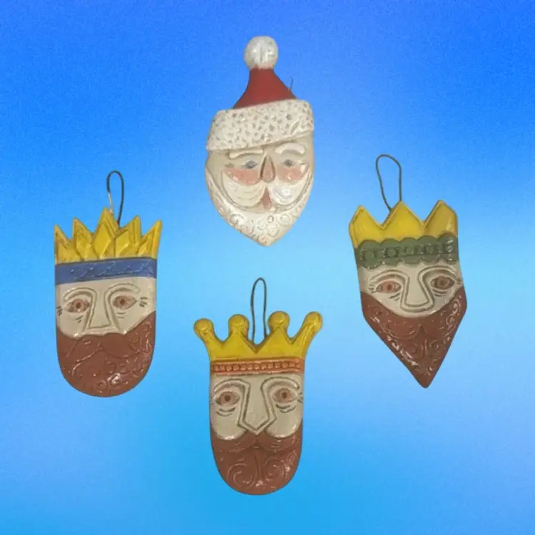 VTG MCM Style Lot of 4 Ceramic Christmas Ornament 3 Kings/Wisemen & Santa
