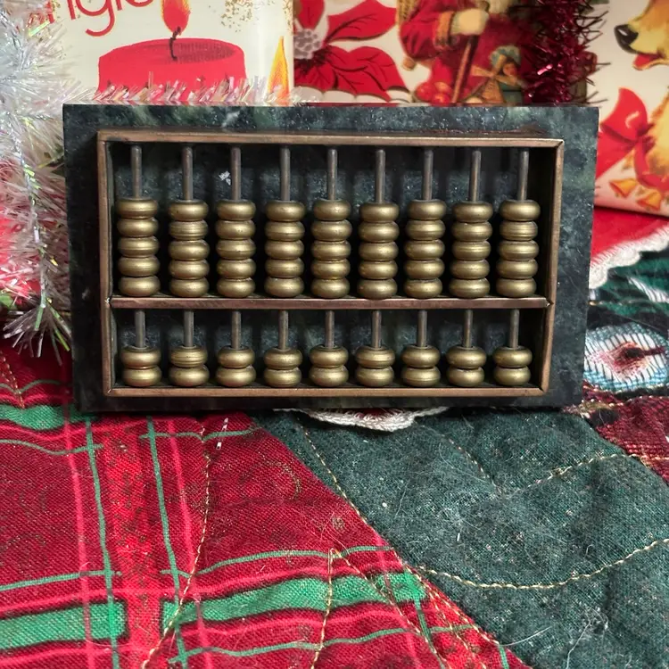 Vintage Small Abacus Paperweight 9 Column Brass Marble Desk Accessory