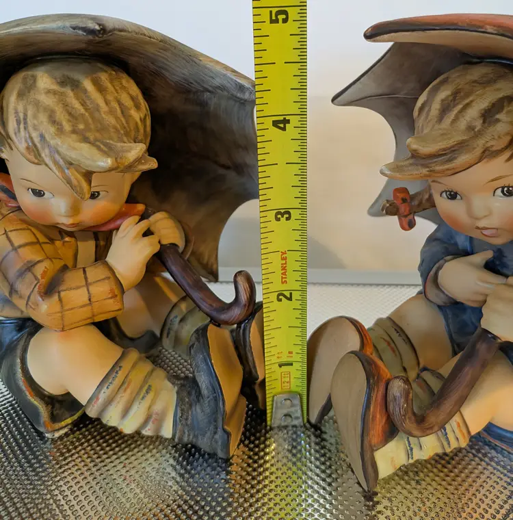1959 Goebel Hummel Porcelain Boy and Girl With Umbrella Figurines Set Flawless