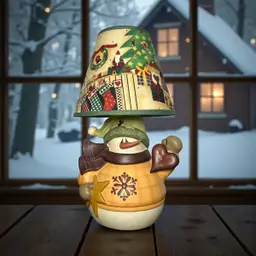 VTG Snowman Lamp W/Shade By Angela Anderson Mountain Winter Christmas