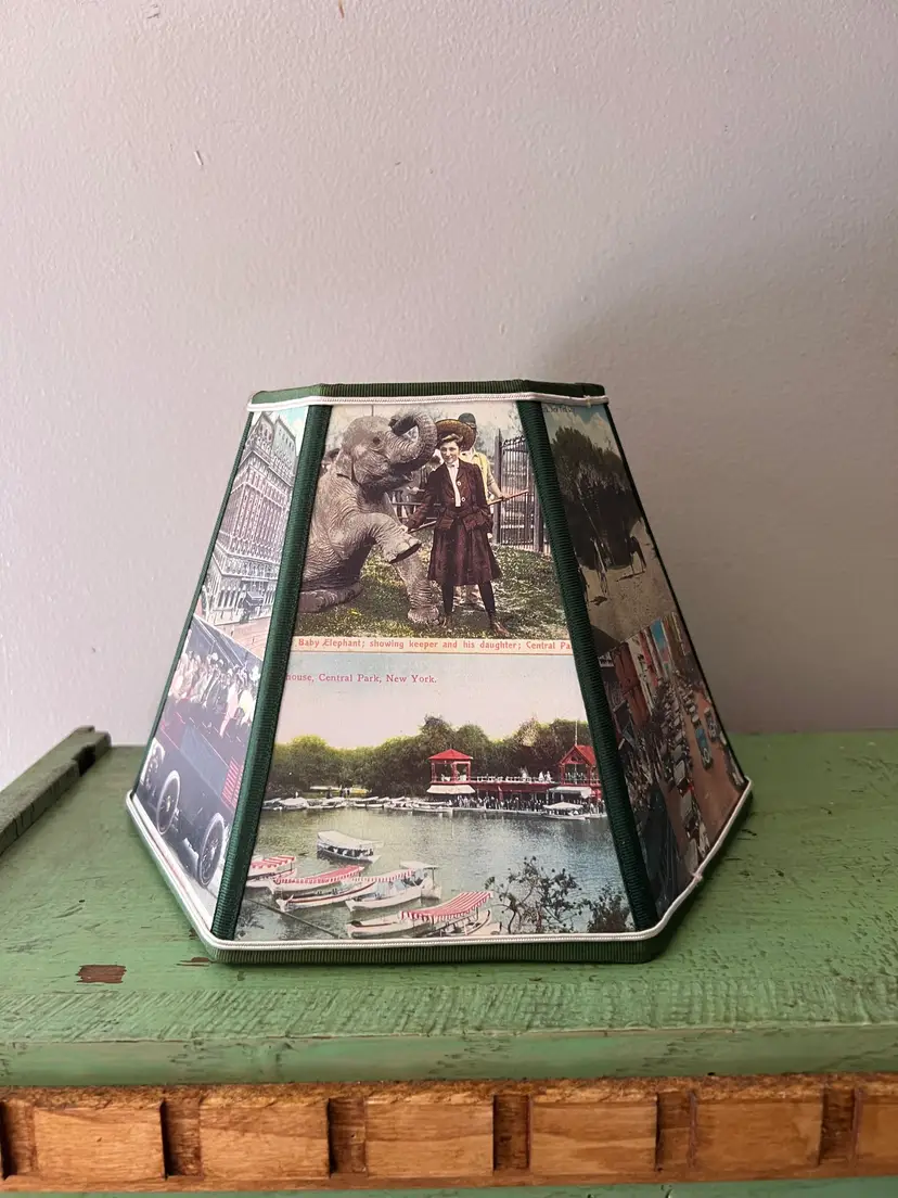 Vintage New York City Paper Lampshade. Hexagon 9" at Base. 7" tall Scenes of NYC. Mid Century 5th Avenue, Times Square, Grand Central Depot