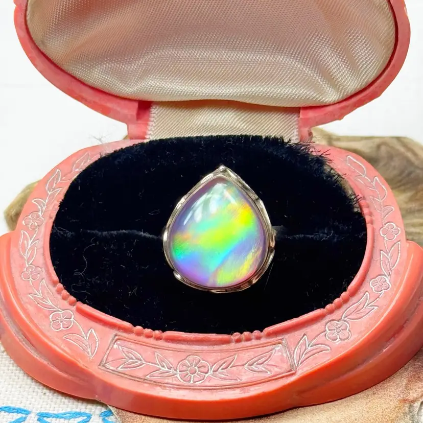 Sterling Silver Aurora Opal Ring Size 9