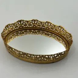 Vintage Vanity Mirror Gold Tray Side Detail Oval Mirror Beautiful Pice Well Maid