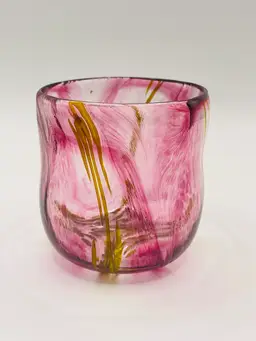 Handblown Pink And Yellow Swirled Glass Votive/Small Tumbler
