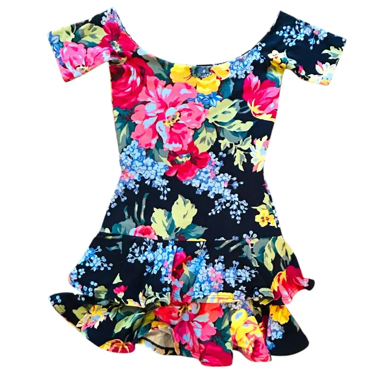 1980s Betsey Johnson Punk Label Dress Black Floral Size S or M Off the Shoulder