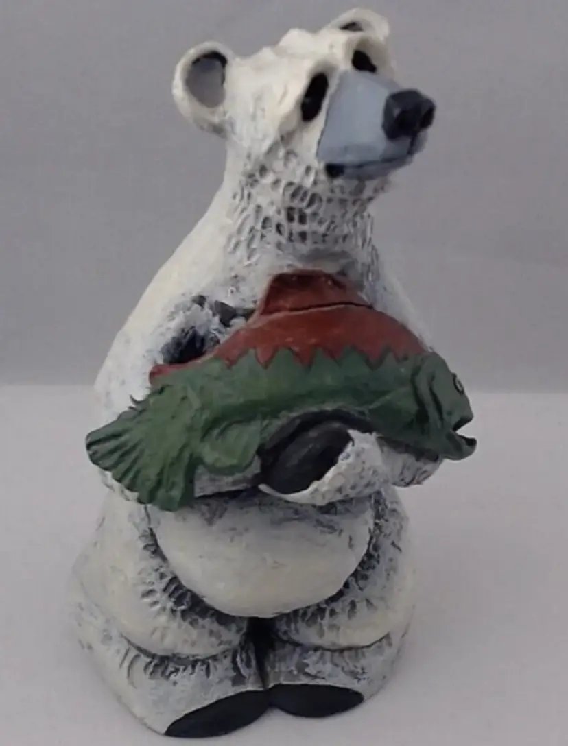 Polar Bear and Salmon ©2003 Rick J. Rowley Worldwide Resin Figurine 5.5"tall