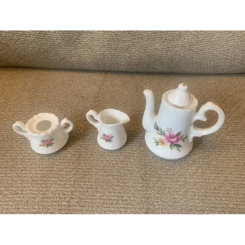 Porcelain Mini Tea Set Pot, Creamer, Sugar