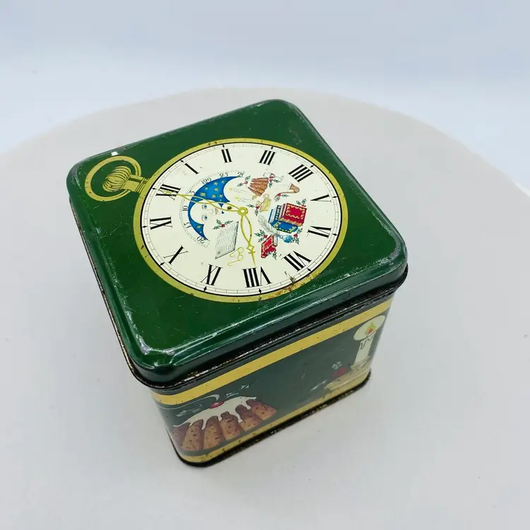 #2923 Small Cube Tin Vintage Christmas Pudding Collectible