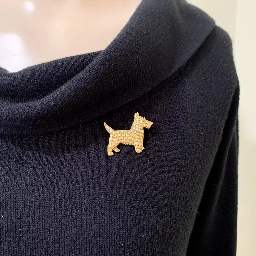 Scotty Dog Rhinestone Brooch Pin Westie Terrier Designer 1928 Vintage