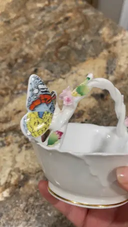 Maruri Masterpiece Bone China Basket with Butterfly Accent