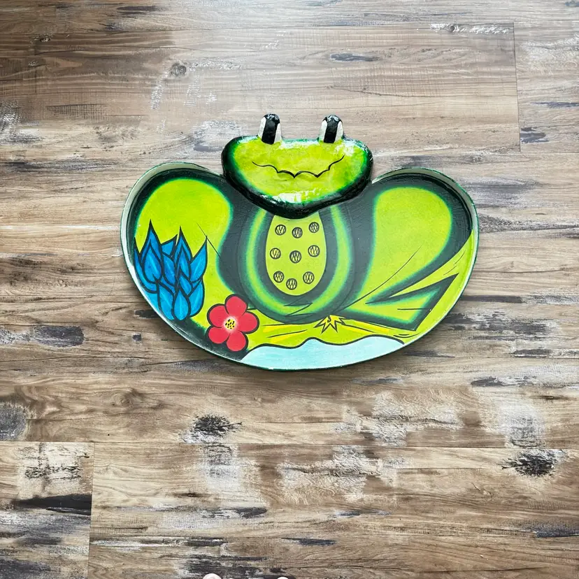 Vintage 3D Mexican Paper Mache Frog Barware Platter Serving Tray Mexican Folk Art, Made in Mexico
