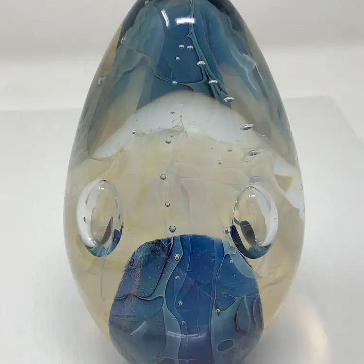 Robert Eickholt Large Blue Galaxy Egg Shaped Paperweight Signed and Dated READ