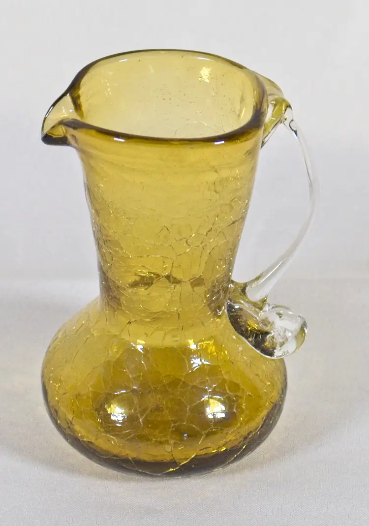 Vintage Canary Yellow Crackle Glass Mini Pitcher 4.5" Tall