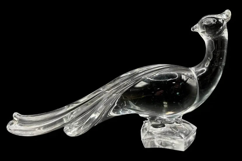 Vintage Paden City Glass Pheasant Bird Figurine Head Turned Clear 1940s 12.5”