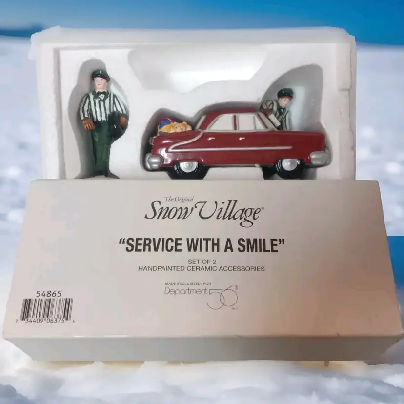 Dept 56 Service with a Smile Car repair men Snow Village Christmas 54865