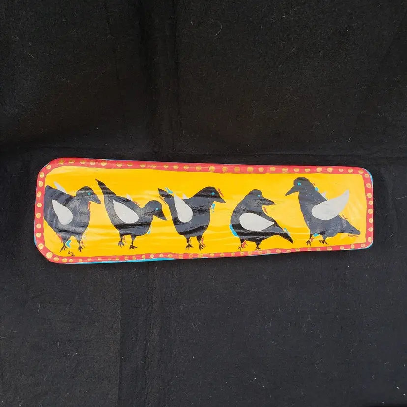Folk Art Painting Birds on Wood Plank Signed Initials GS and Dated 20 Approximately 20"