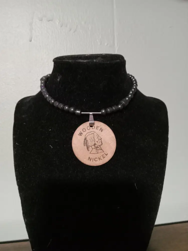 Wooden Nickle Beaded Choker Necklace