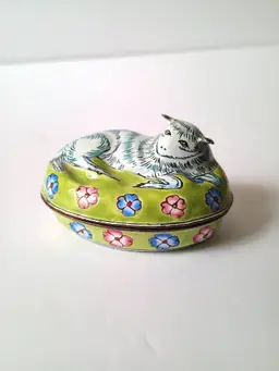 Folk Art Style Sheep Enamel Trinket Box. Fun!