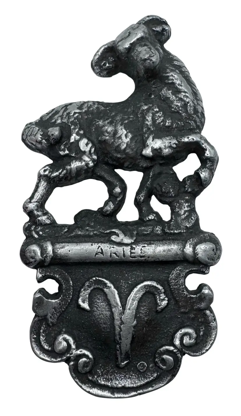 Vintage Silver Tone Metal Wall Plaque Hanging Aries Ram Sheep Zodiac Decor 8”