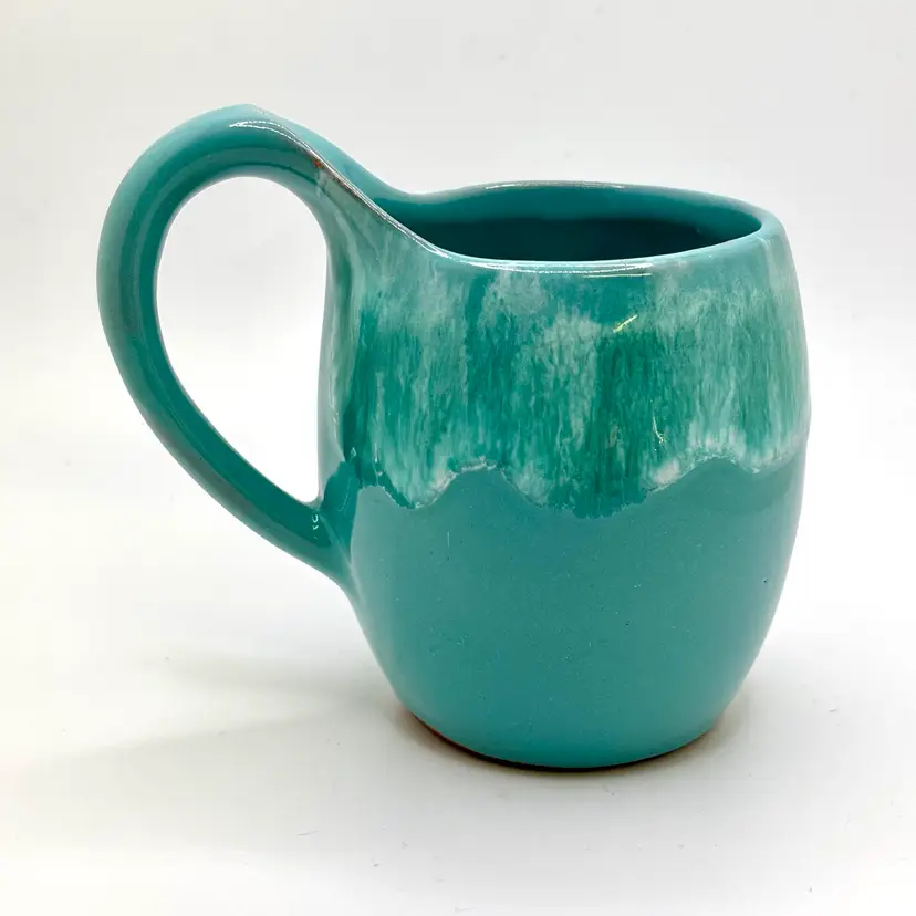 Turquoise Drip Vintage Redware Mug 4.5”