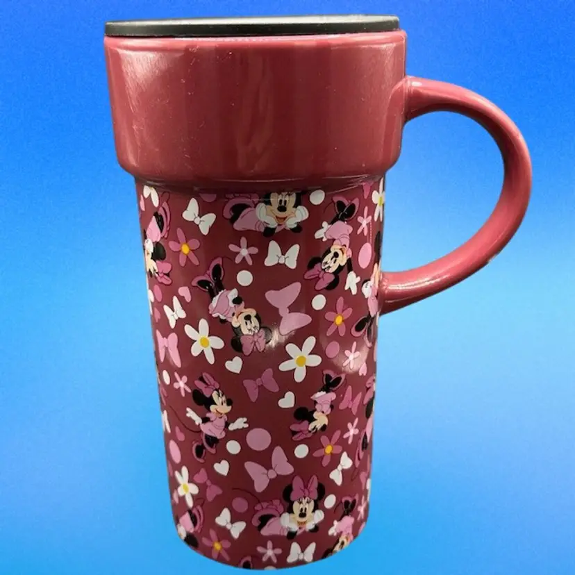 Minnie Mouse Disney Store Pink 12 oz Travel Mug Tumbler Porcelain