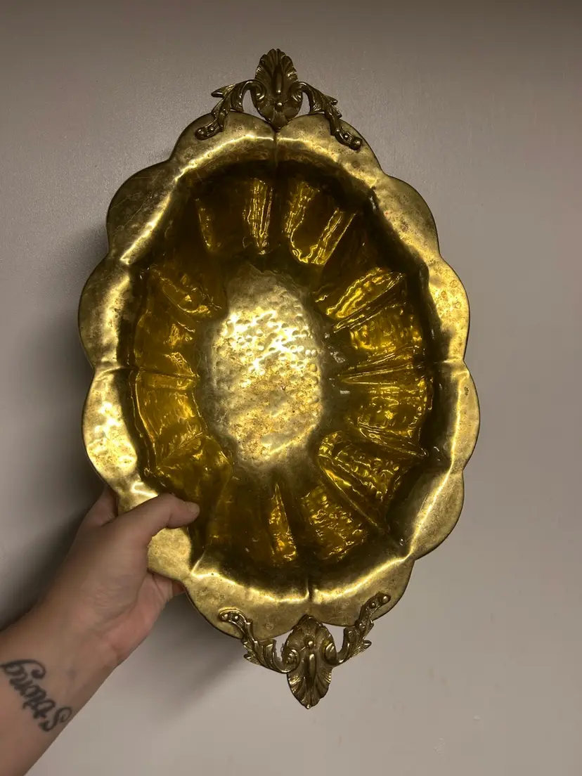 Vintage Ornate Gold Hammered Centerpiece Bowl
