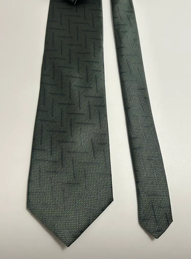 Vintage Stanley Blacker Green with Blue Line Geometric Silk Design Tie 59" x 3.75"