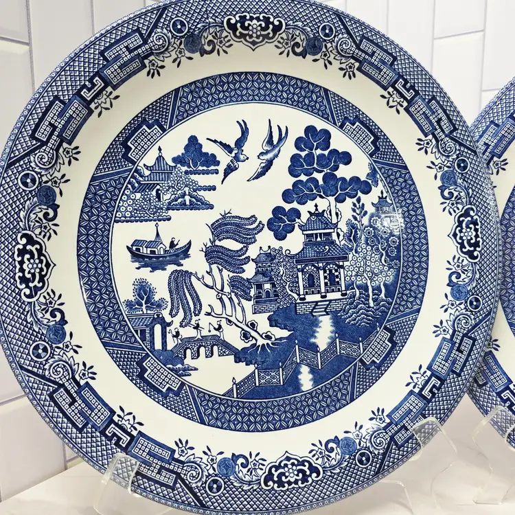 Set of 2 Chop Plates (Round Platters) by Churchill, Willow Blue (Georgian Shape) collection
