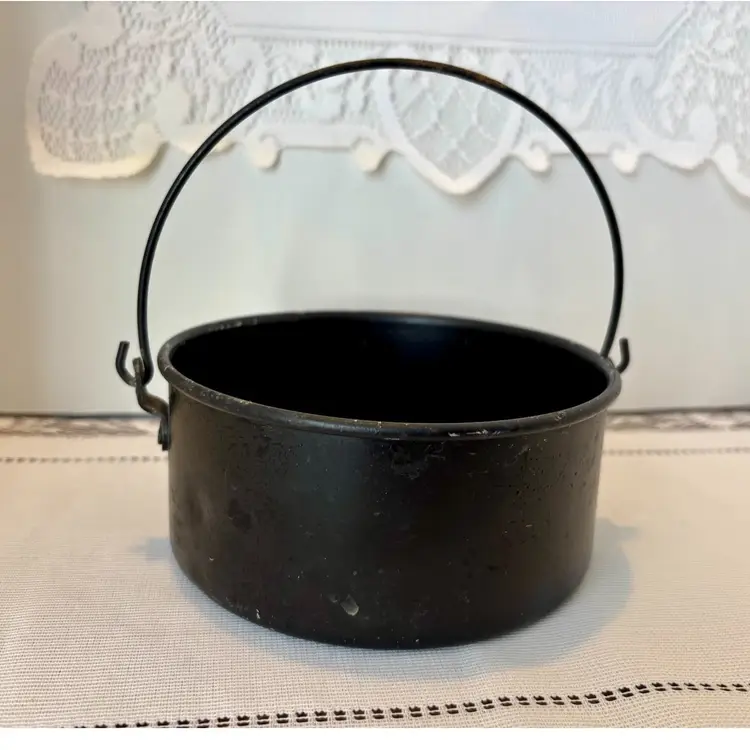 Enamel Hand Painted Mini Pot w/ Handle 5.25” X 2.5”