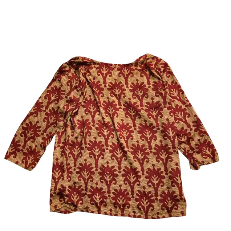 Khaadi West Pakistan Boho Peasant size 10 Blouse 3/4 Sleeve Red Top Ikat Relaxed
