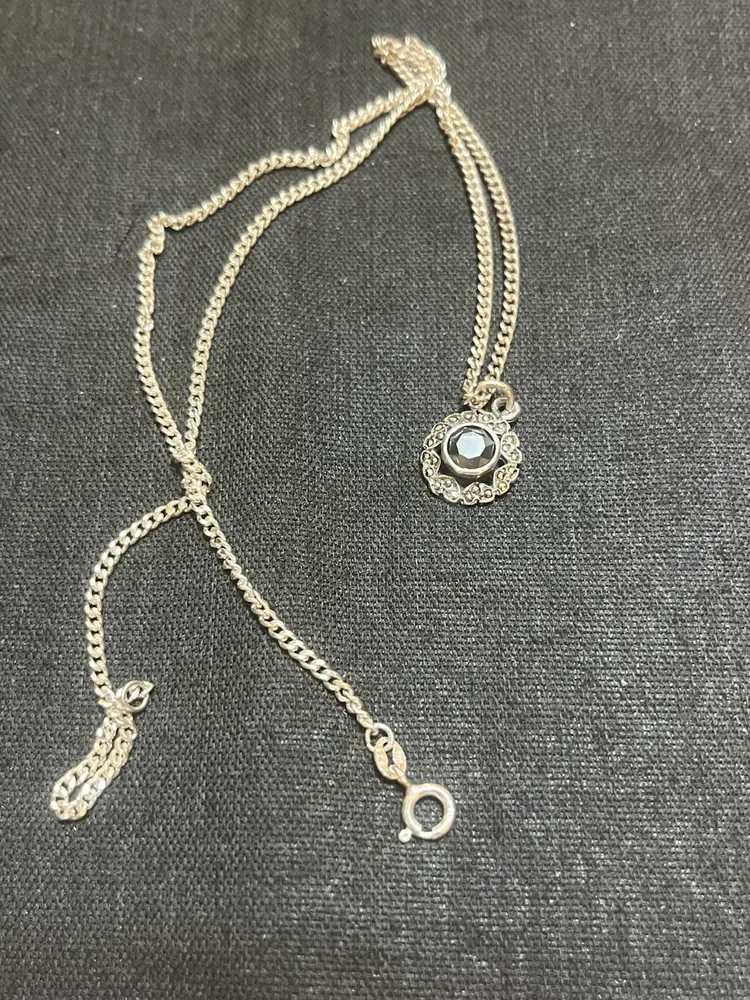 Vintage Sterling Silver Dainty Marcasite Pendant Necklace 18”