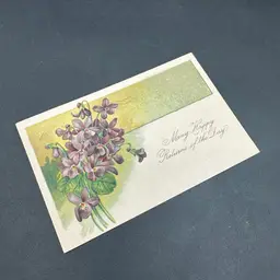 “Many Happy Returns” Violet Purple Floral Antique Postcard, American News Company Posted 1907