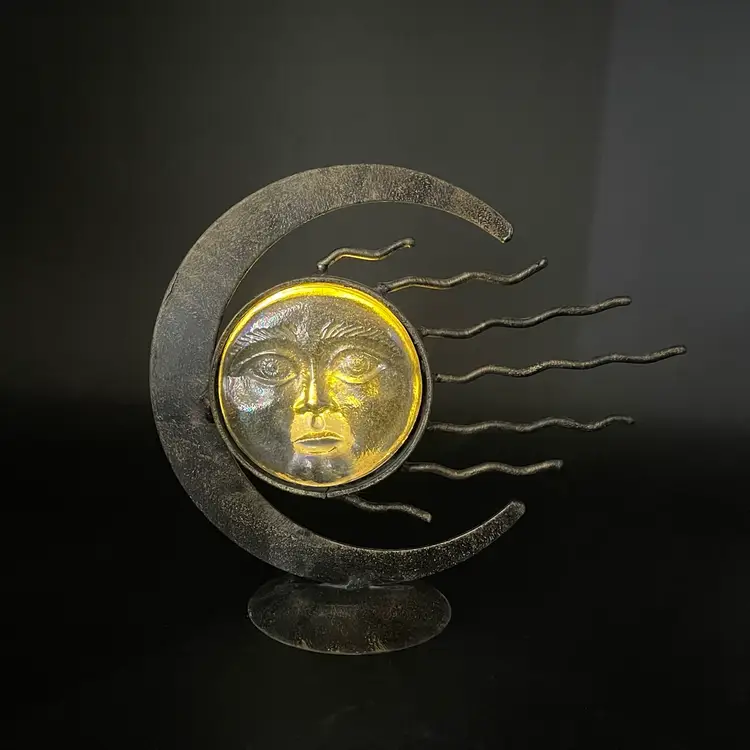 Celestial Sun Moon Goddess Glass Metal Candle Holder Indoor Outdoor Decor
