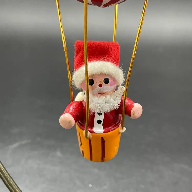 Wooden Santa in Hot Air Balloon Christmas Ornament VTG Kitsch Kitschy Holiday